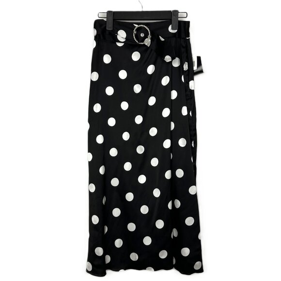 NWT Art Dealer Eva High Rise Polka Dot Satin Belted Midi Skirt Black Small - Picture 11 of 12